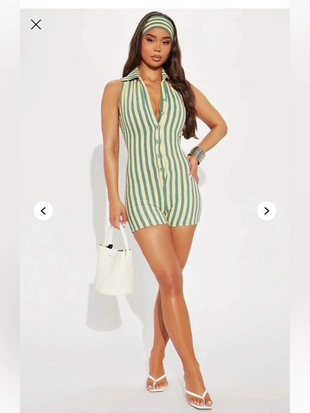 Fashion Nova Summer Fridays Terry Cloth Romper Set Green & Yellow